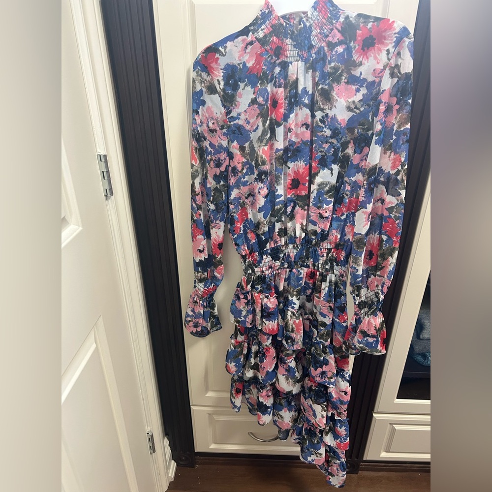 MISA Ruffle Assymetrical Midi Dress